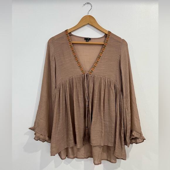 Women's Brown V-Neck Top - Picture 1 of 10